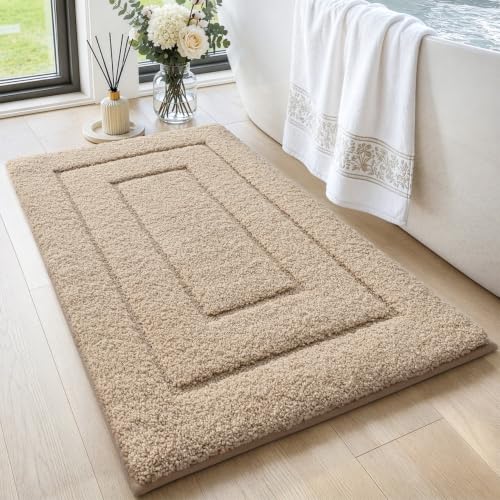 "DEXI Bathroom Rug Mat, Extra Soft Absorbent Premium Bath Rug, Non-Slip Comfortable Bath Mat, Carpet for Tub, Shower, Bath Room, Machine Wash Dry, 20""x32"", Beige"