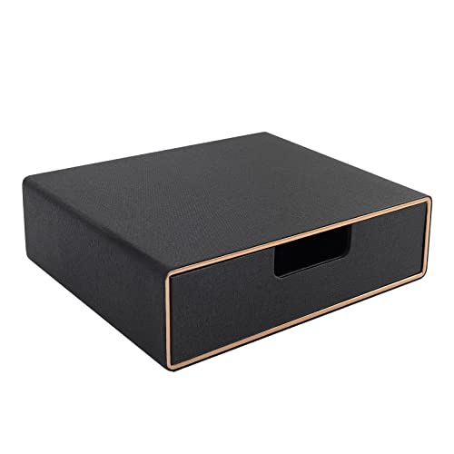 RHCSZ Stackable Organizer Drawer PU Leather Classic Handmade,Organize Home Office Desk Accessories and Sort Letter-Size Paper/a4 Document,Desk Caddy with Drawers Storage Box,13.1x10x3.7inches,Black