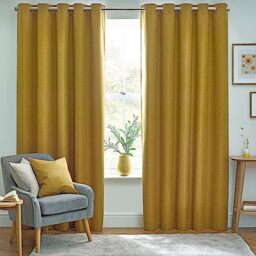 furn. Dawn Textured Blackout Eyelet Curtains – Thermal Lined Pair (Mustard - Width 229 x Drop 137cm)