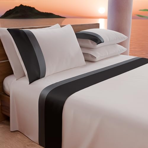 PETTI Artigiani Italiani - Single Bed Sheet Set with Double Frill in Satin 3 Pieces 90 x 200 cm Cotton Percale Sheets - Fitted Sheet, Top Sheet and 1 Pillowcases, Black