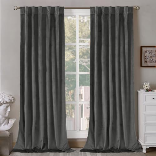 BGment Grey Velvet Blackout Curtains for Living Room, 84 inches Long Thermal Insulated Curtains Noise Reduce Back Tab and Rod Pocket Luxury Panels for Bedroom, 2 Panels, 42 x 84 Inch