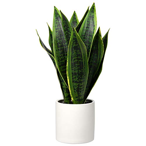 "Briful Fake Snake Plant 16"" Faux Potted Plant Artificial Snake Plant with White Ceramic Pot Sansevieria Plant Perfect for House Modern Living Room Office Housewarming Gift Indoor Decor"