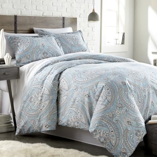 Southshore Fine Living, Inc. Oversized Queen Comforter Sets, Boho Bedspread, Paisley Bedding, Blue Paisley Comforter Set Queen, Full Size Bedspread with 2 Matching Pillow Shams, Pure Melody Aqua