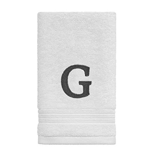 Avanti Linens - Monogram Embroidered Fingertip Towel, 100% Cotton, G, White/Gray