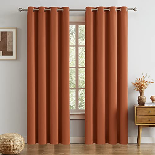 "DUALIFE Burnt Orange Rust Curtains Thermal Insulated Grommet Curtains for Living Room Bedroom 96"" Wx52 W"