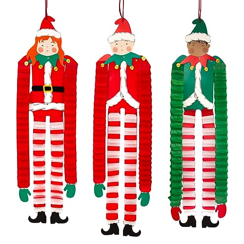 Santa's Elves Premium Reusable Hanging Christmas Decorations For Kids - Add some Xmas cheer to any home, bedroom, or classroom. Product and packaging are made from 100% Paper - 80cm- Pack Size 3