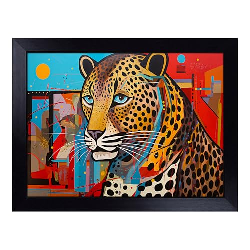 Lap Tray with Bean Bag Cushion, Leopard Constructivism - Handmade in the UK, Raised Wooden Edge, Padded Cushion, Heat-Resistant Wipe-Clean Surface, for Meals, Laptops and Crafts