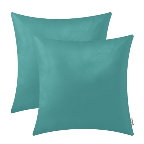 BRAWARM Pack of 2 Cozy Navy Blue Faux Leather Cushion Covers Cases, Soft Leather Throw Pillow Covers Cases 66cm x 66cm, for Couch Sofa Home Decoration.