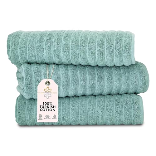 "Classic Turkish Towels CTT - Luxury Jumbo Bath Sheet 3 Piece, 100% Turkish Cotton, Absorbent & Ultra Comfy Bath Towel Sheets for Hotels & Spa - 40""x65"" (Spa Green)"