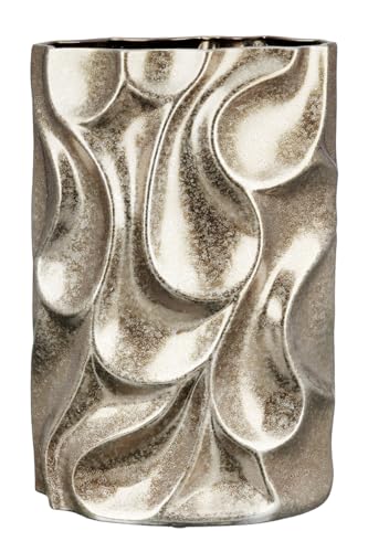GILDE Decorative Ceramic Vase Flower Vase – Waterproof European Manufacture – Decorative Living Room – Colour: Silver Height 37 cm