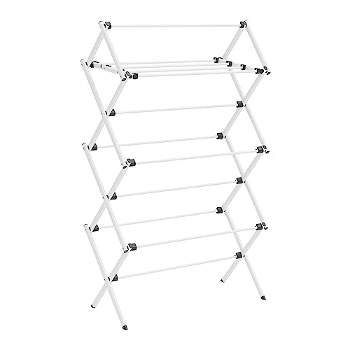 SONGMICS Foldable Clothes Airer, Clothes Drying Rack, Compact Clothes Horse Dryer, Laundry Rack, Steel Frame, 37 x 75 x 135.1 cm, Easy Assembly, Indoor Outdoor Use, White LLR770W01