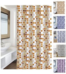 "MSV ""Mosaico Polyester Shower Curtain, Beige/Multi-Colour, 180 x 200 cm"