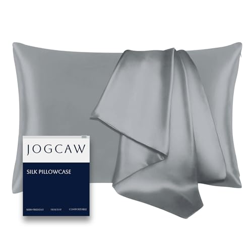 Jogcaw Silk Pillowcase for Hair and Skin, Soft Breathable Smooth Cooling Mulberry Silk Pillow Case, Both Sides Grade 6A Silk Pillow Covers with Hidden Zipper (Gray-1pc, Standard)