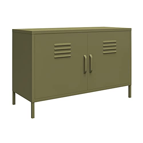 DHP Bradford 2 Door Metal Locker Accent Cabinet – Lockable Freestanding Metal Storage Sideboard Cupboard with Adjustable Shelf & Keys, Powder Coated Steel, Olive Green (100 x 40 x 64 cm)