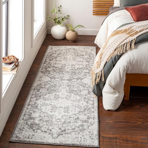 Livabliss Lou Asmara Vintage Runner 80x220 cm – Scandi Neutral Boho Style for Hallway & Living Room, Easy Care Floor Covering, Medium Grey