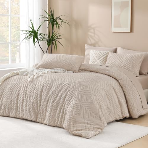 Andency Khaki California King Comforter Set, 3 Pieces Boho Bedding Set - Khaki Cal King Comforter, Soft Lightweight Down Alternative Tufted Bed Set (104x96In, 2 Pillowcases)