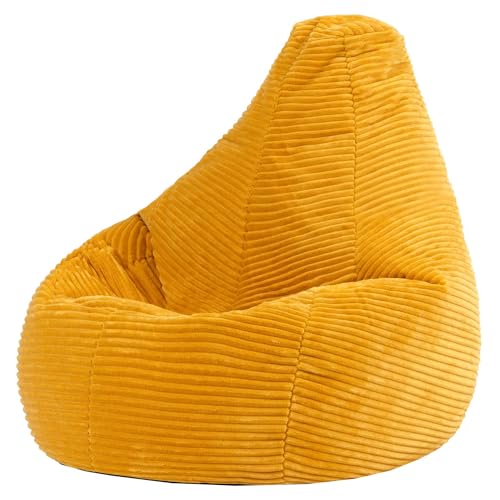icon Dalton Kids Bean Bag, Ochre Yellow, Cord Kids Bean Bag Chair with Filling Included for Girls and Boys, Childrens Chair, Beanbags for Children, Playroom Décor, Bedroom Accessories