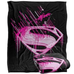 "LOGOVISION Kids Superman Man of Steel Character Pink Splatter Silky Touch Super Soft Throw Blanket 50""x60"""