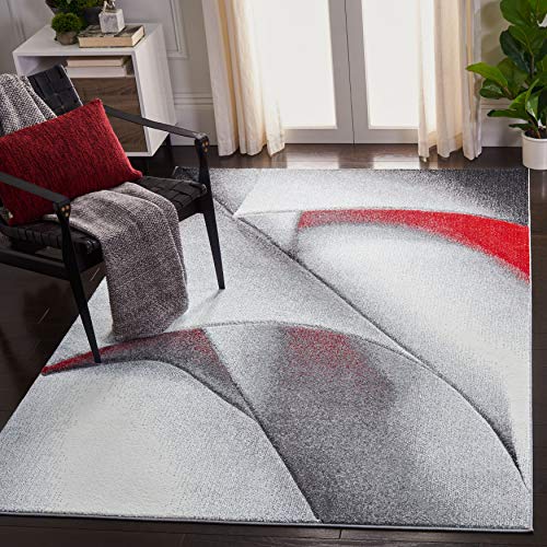 SAFAVIEH Modern Rug for Living Room, Dining Room, Bedroom - Hollywood Collection, Short Pile, in Grey and Red, 79 X 152 cm