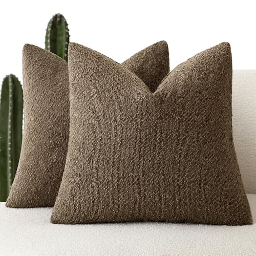 Foindtower Set of 2, Decorative Textured Boucle Throw Pillow Covers Accent Solid Pillow Cases Neutral Soft Couch Cushion Case for Chair Sofa Bedroom Living Room Home Decor 26x26 Inch Chocolate