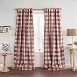 "Elrene Farmhouse Living Grainger Buffalo-Check Blackout Window Curtain, Polyester,Linen, Red, 52"" W x 84"" L (Pack of 1)"