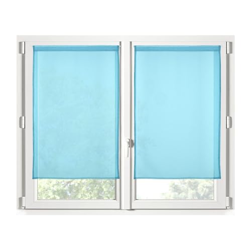 STOF - Pair of Half Curtains - Size 70 x 200 cm - 100% Polyester - Celadon Colour - Monna Model - Glazing - Privacy and Transparency - Plain
