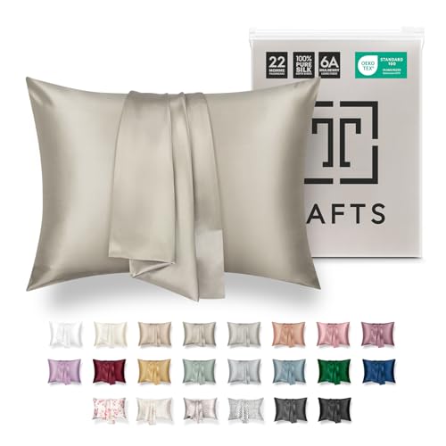 "TAFTS 22mm 100% Pure Mulberry 6A Silk Pillowcase for Hair & Skin with Envelope Closure, No Zipper, Cooling, Natural, Organic, Double Sided Pillow Case (Taupe, Queen 20""x30"" 1pc)"