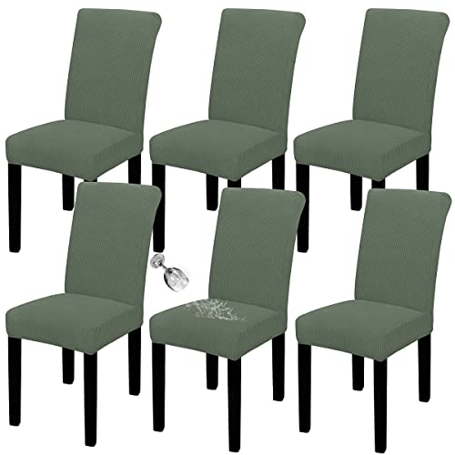 Easy-Going 100% Waterproof Dining Room Chair Cover Set of 6, Stretch Jacquard Parson Chair Slipcover Removable Washable Chair Protector for Home, Restaurant, Banquet (XLarge, Grayish Green)