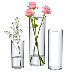 Amazing Abby - Vase Viola Magra - Acrylic Cylinder Vases (3-Piece Set), Plastic Cylindrical Vases for Wedding Centerpieces, Home Decorations, and Office Ornaments, Shatter-Proof and Ultra-Safe