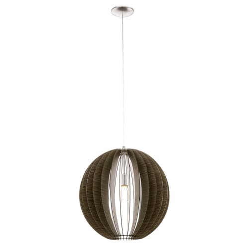 Eglo Pendant Light Cossano, 1-Light Hanging Lamp Vintage, Suspension Lamp Made of Steel and Wood in Matte Nickel, Dark Brown, Dining Table Lamp, Living Room Hanging Light with E27 Socket, Ø 50 cm
