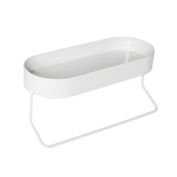Honey-Can-Do Wall Mounted Bathroom Shelf with Towel Bar and Oval Top Tray, White, Steel, 10 lbs