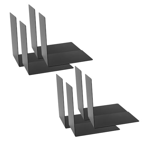 Idena 90558 Bookends Made of Metal in Black, 8 Book Stands in Size 14 x 14 x 8.5 cm, Book Holder for Bookshelves
