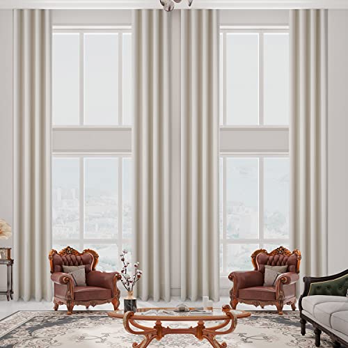 Sanceor Ivory Faux Linen Extra Long Curtain,11ft Length,Symphony of Elegance Thick Threads 2 Story Curtains for High Ceiling,Tall Windows, Great Living Room (1 Panel,52 x 132 Inch)