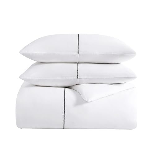 Vera Wang Reversible Cotton Bedding Set with Matching Shams, Designer Home Décor, Sateen 100%, Zig Zag White/Black, King