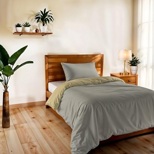 Single Duvet Cover, Plain Double Face, Vera Bed Linen Set, with Duvet Cover 150 x 200 cm with Envelope 20 x 50 cm + Pillowcase 50 x 80 cm, Light Grey/Ecru