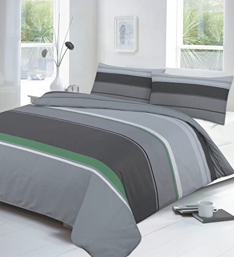 Kampala Hill Carter Green Kingsize Duvet Cover Set Polycotton Striped Bedding