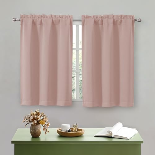 "OWENIE Blush Pink Kitchen Curtains 36 Inch Length, Short Blackout Small Thermal Insulated Curtains Tier Over Sink Rod Pocket Half Window for Bathroom Bedroom Camper RV Bunk, 2 Panels, Each 30"" Wx36 L"