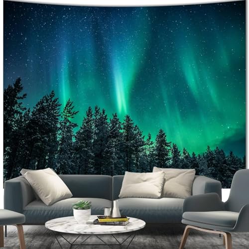 "Apdidl Forest Wall Tapestry for Bedroom,Nature Northern Lights Tapestries - Space Stars Night Sky Wall Hanging, Extra Large Green Mural Galaxy Ceiling Backdrop for Living Room Men Boy Kids (71""X90"")"