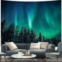 "Apdidl Forest Wall Tapestry for Bedroom,Nature Northern Lights Tapestries - Space Stars Night Sky Wall Hanging, Extra Large Green Mural Galaxy Ceiling Backdrop for Living Room Men Boy Kids (71""X90"")"