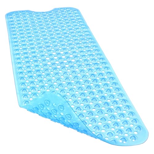 Linoows Bathtub and Shower Mats, Extra Long Non Slip Bath Mat 40 x 16 Inch, Bath Tub Mat with Suction Cups and Drain Holes for Bathroom, Machine Washable Soft Shower Floor Mat, Clear Blue