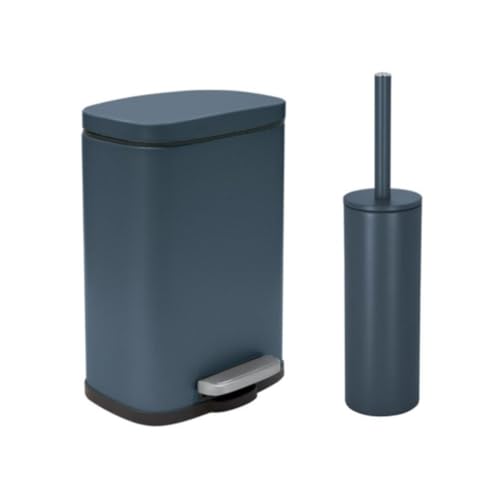 Spirella - Akira Steel Pedal Bin + Toilet Brush Set - Soft Easy-Close Closure, Anti-Fingerprint - 21.3 x 17.5 x 30 cm - 5L - Petrol Matt