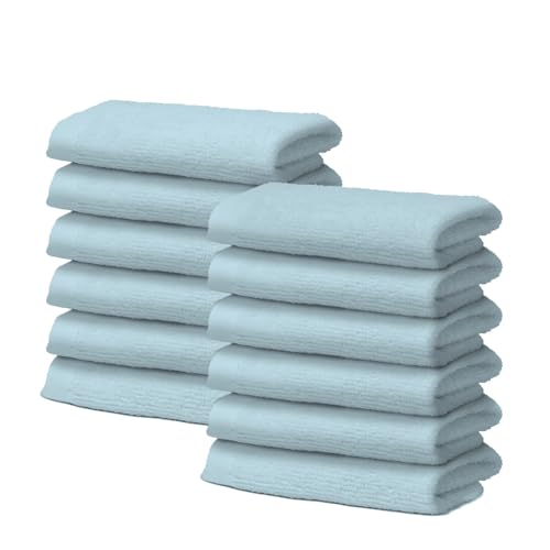 Set of 12 Face Towels in 100% Cotton – 30 x 30 cm – Extra Absorbent and Quick Drying – for Bathroom, Spa and Gym – Light Blue – Orlando Model