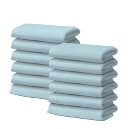 Set of 12 Face Towels in 100% Cotton – 30 x 30 cm – Extra Absorbent and Quick Drying – for Bathroom, Spa and Gym – Light Blue – Orlando Model