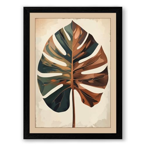 Monstera Duality Botanical Framed Wall Art Print A3 (42×29.7cm) Black, Wall Decor for Living Room, Bedroom, Office & Home, Ready to Hang, Art Gift