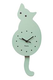 Fisura Cat Clock with Tail Original Wall Clock Silent Wall Clock 46 x 8 cm Wood and ABS 1 x AA Battery (not included) (Mint)