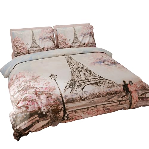 PETTI Artigiani Italiani - Double Duvet Cover Set 200 x 200 cm (2 Pillowcases 80 x 80 cm Included), Microfibre Duvet Cover Set with Paris Digital Print - Made in Italy
