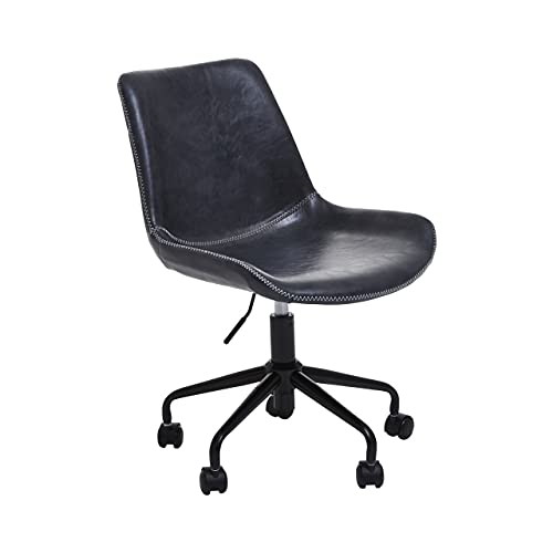 Premier Housewares Grey Leather Chair With Castors Rotation And Adjustable Height Rolling Frame Contemporary Style Chairs For Living Room/Bedroom 61 x 90 x 51