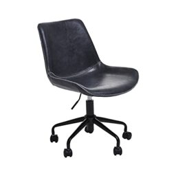 Premier Housewares Grey Leather Chair With Castors Rotation And Adjustable Height Rolling Frame Contemporary Style Chairs For Living Room/Bedroom 61 x 90 x 51