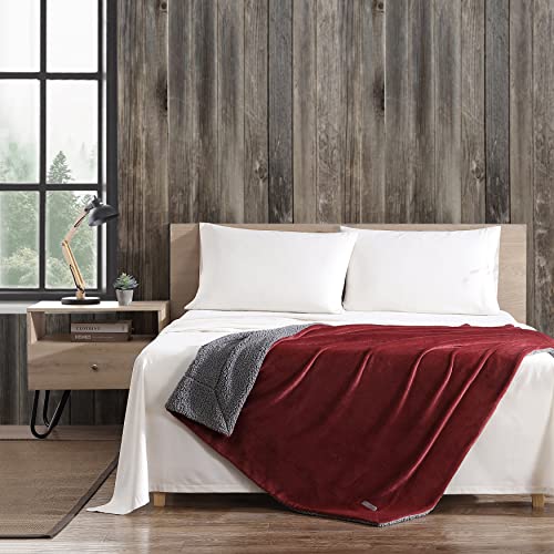 Eddie Bauer Ultra-Plush Collection Throw Blanket-Reversible Sherpa Fleece Cover, Soft & Cozy, Perfect for Bed or Couch, Red