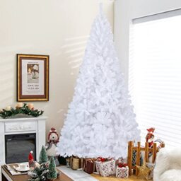 GYMAX 5FT/ 6FT/ 7FT/ 8FT Artificial Christmas Tree, Traditional White Xmas Tree with Metal Stand, Indoor Outdoor Christmas Decoration and Gift (8 FT)